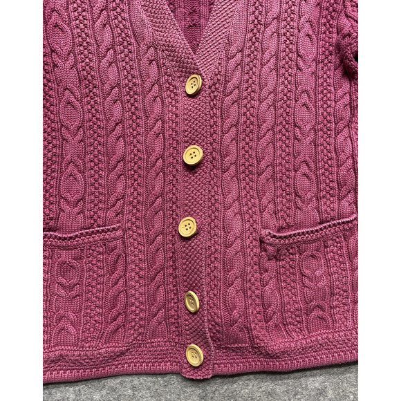 Vintage L.L.Bean Cardigan Sweater Womens Medium Pink Cable Knit Button Pockets - Picture 9 of 13